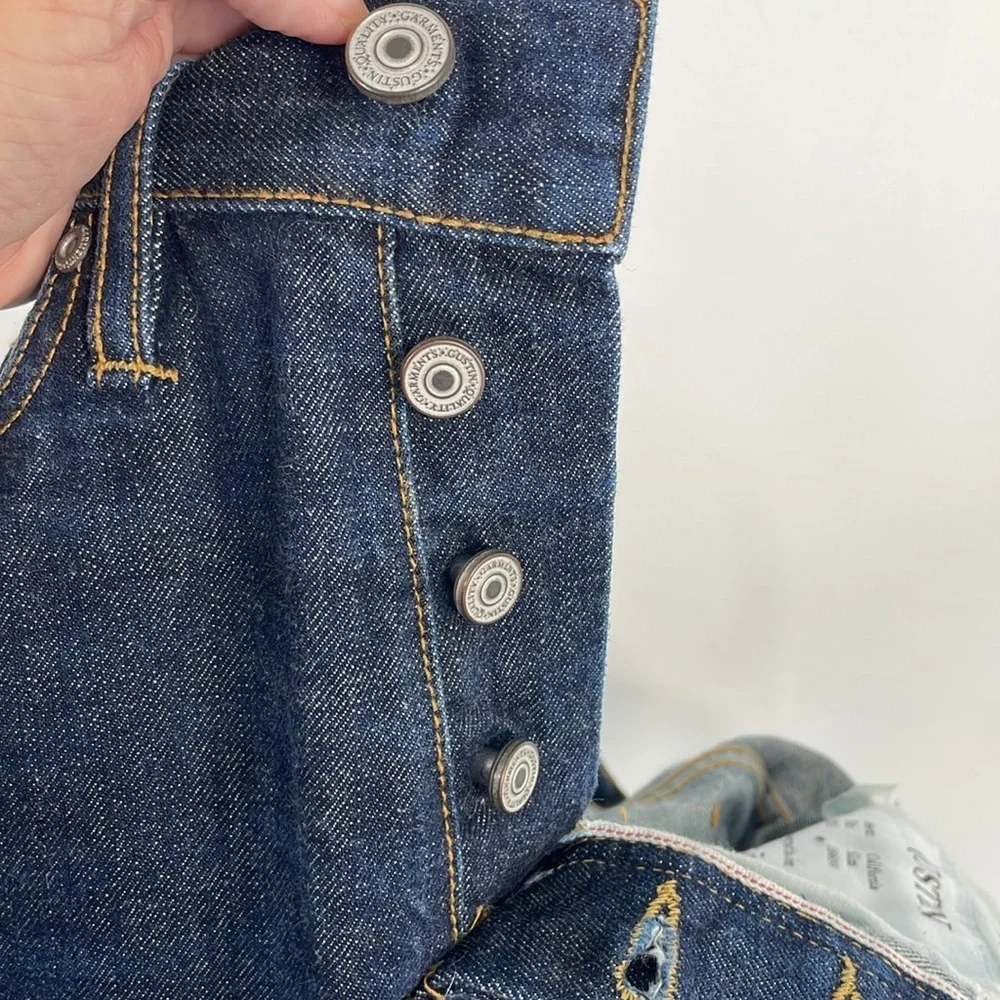 Gustin Mens Slim Fit Raw Denim Indigo Jeans Size 29 Made in USA Button Fly